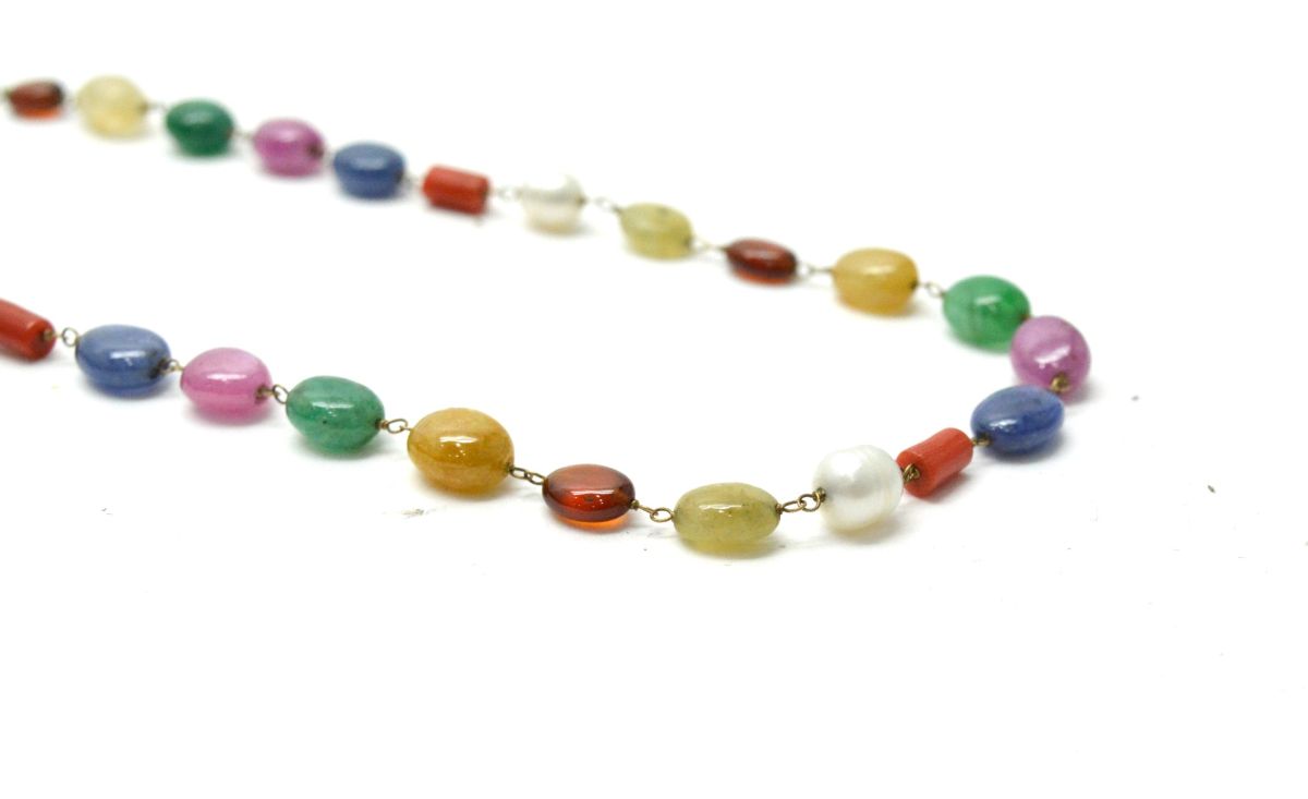 14k Solid Gold Necklace Studded With Multi Stones - SGGRC-148