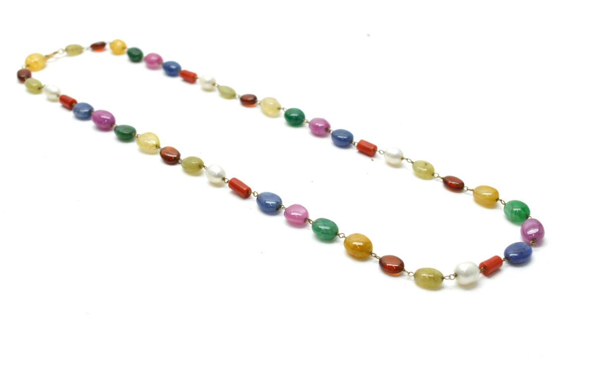 14k Solid Gold Necklace Studded With Multi Stones - SGGRC-148