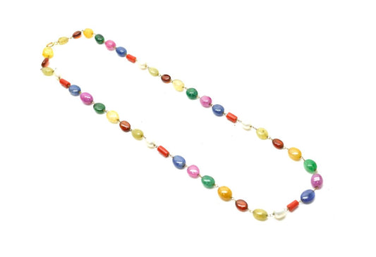 14k Solid Gold Necklace Studded With Multi Stones - SGGRC-148