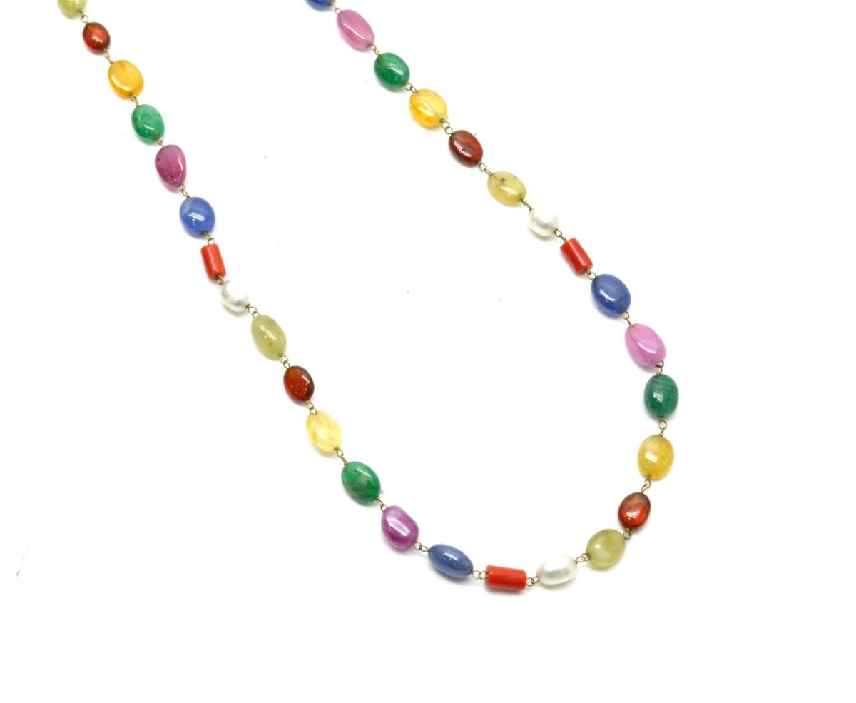 14k Solid Gold Necklace With Natural Multi Stones  - SGGRC-149