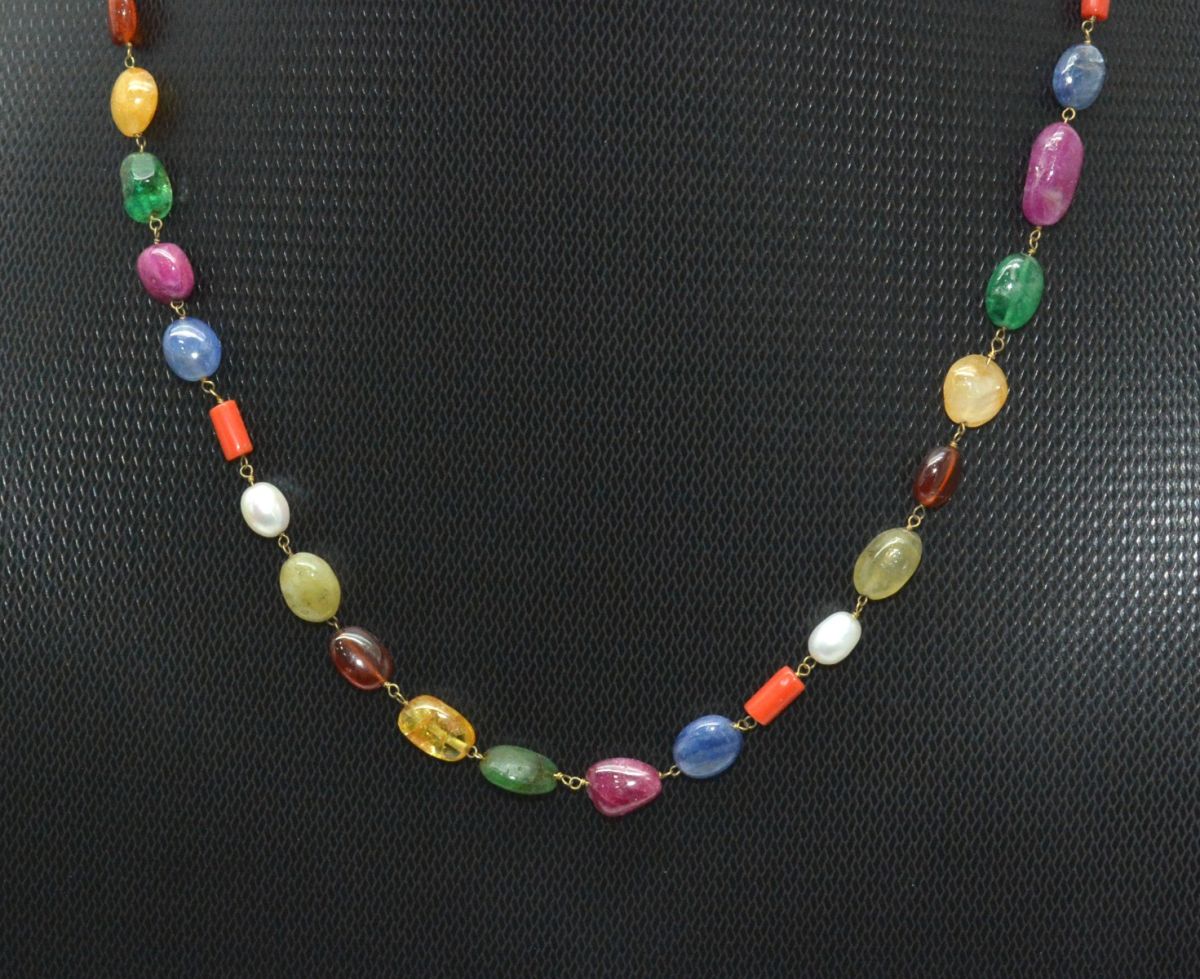 14k Solid Gold Necklace - Natural Multi Stones - SGGRC-150