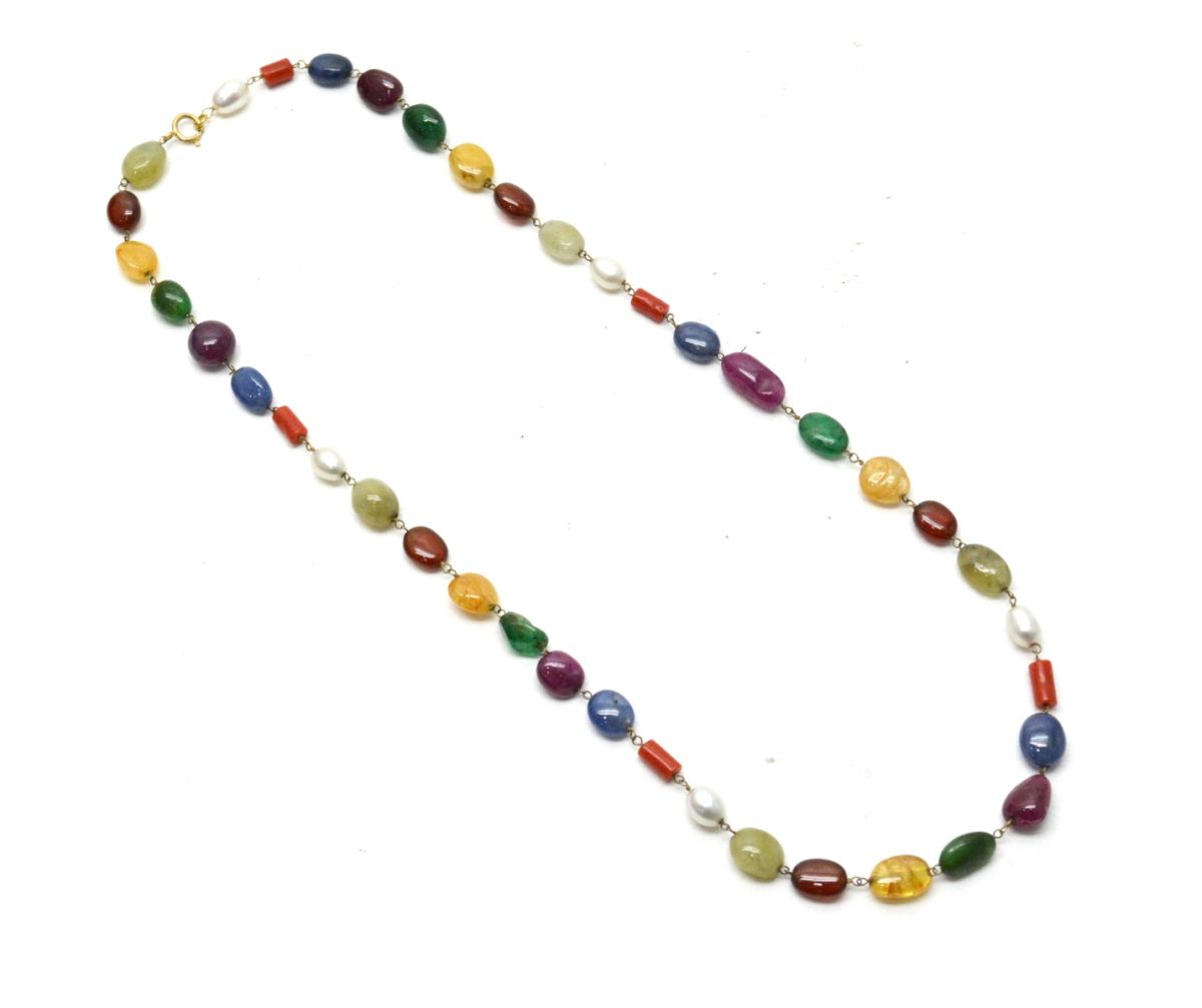14k Solid Gold Necklace - Natural Multi Stones - SGGRC-150