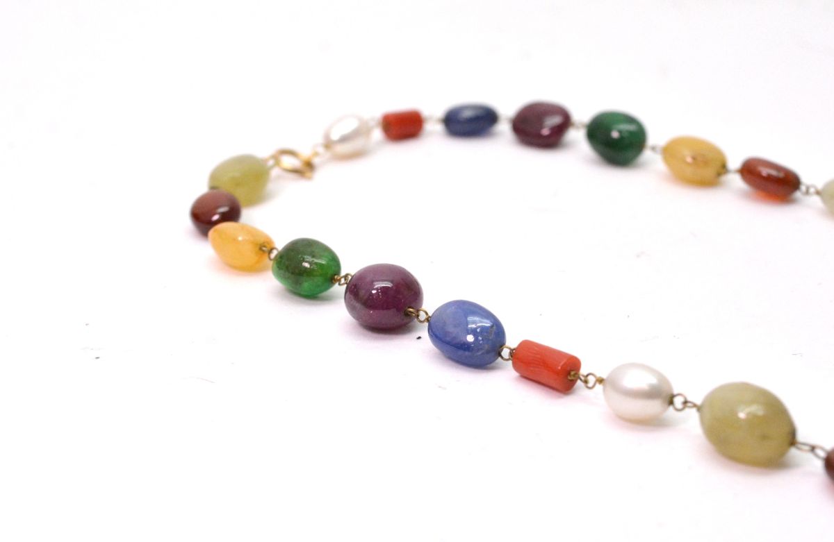 14k Solid Gold Necklace - Natural Multi Stones - SGGRC-150