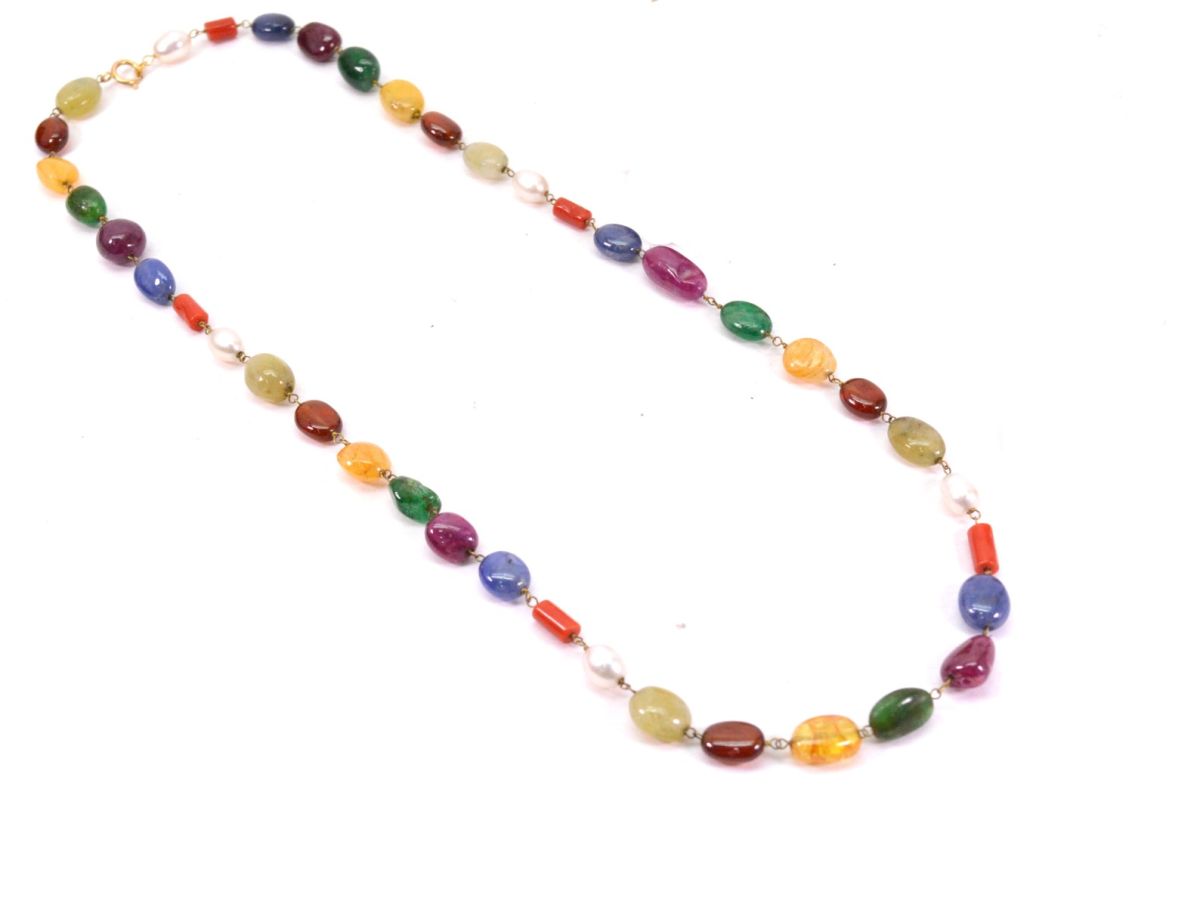 14k Solid Gold Necklace - Natural Multi Stones - SGGRC-150