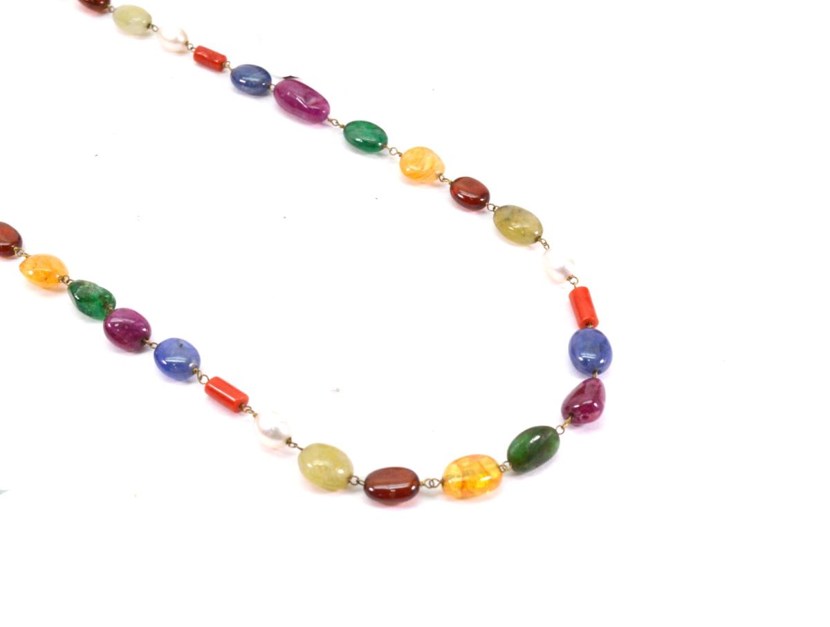 14k Solid Gold Necklace - Natural Multi Stones - SGGRC-150