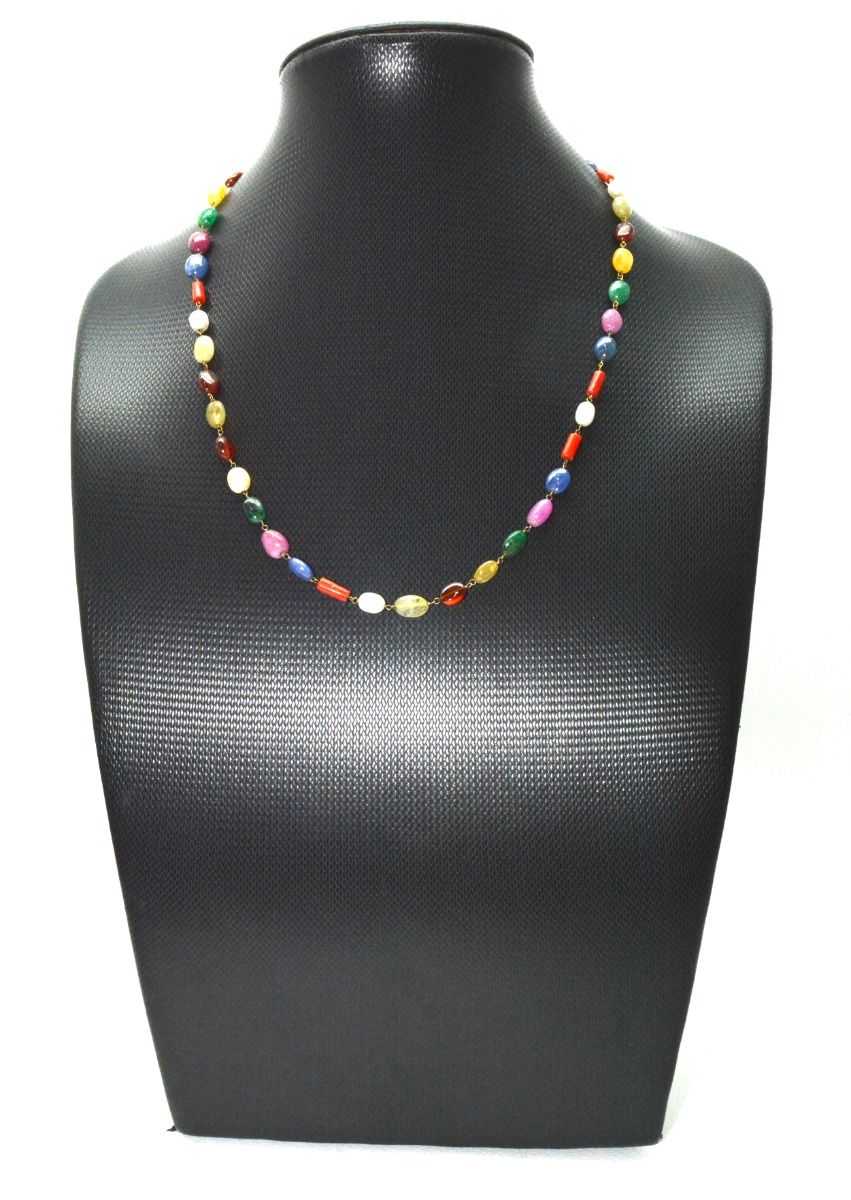 14k Solid Gold Necklace With Natural Multi Stones - Mix Size,  SGGRC-151