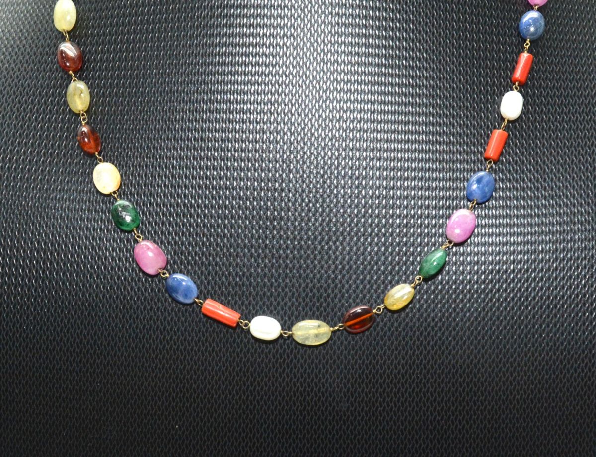 14k Solid Gold Necklace With Natural Multi Stones - Mix Size,  SGGRC-151