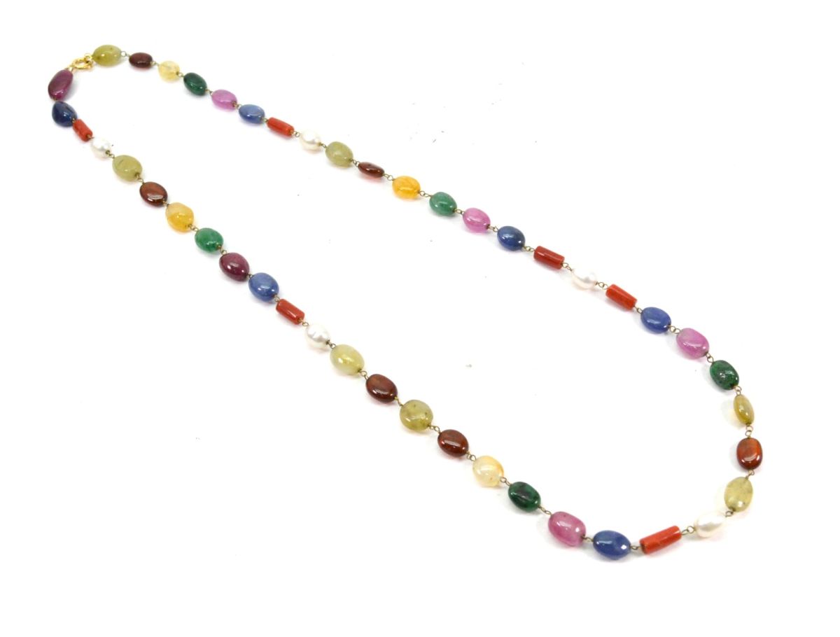 14k Solid Gold Necklace With Natural Multi Stones - Mix Size,  SGGRC-151