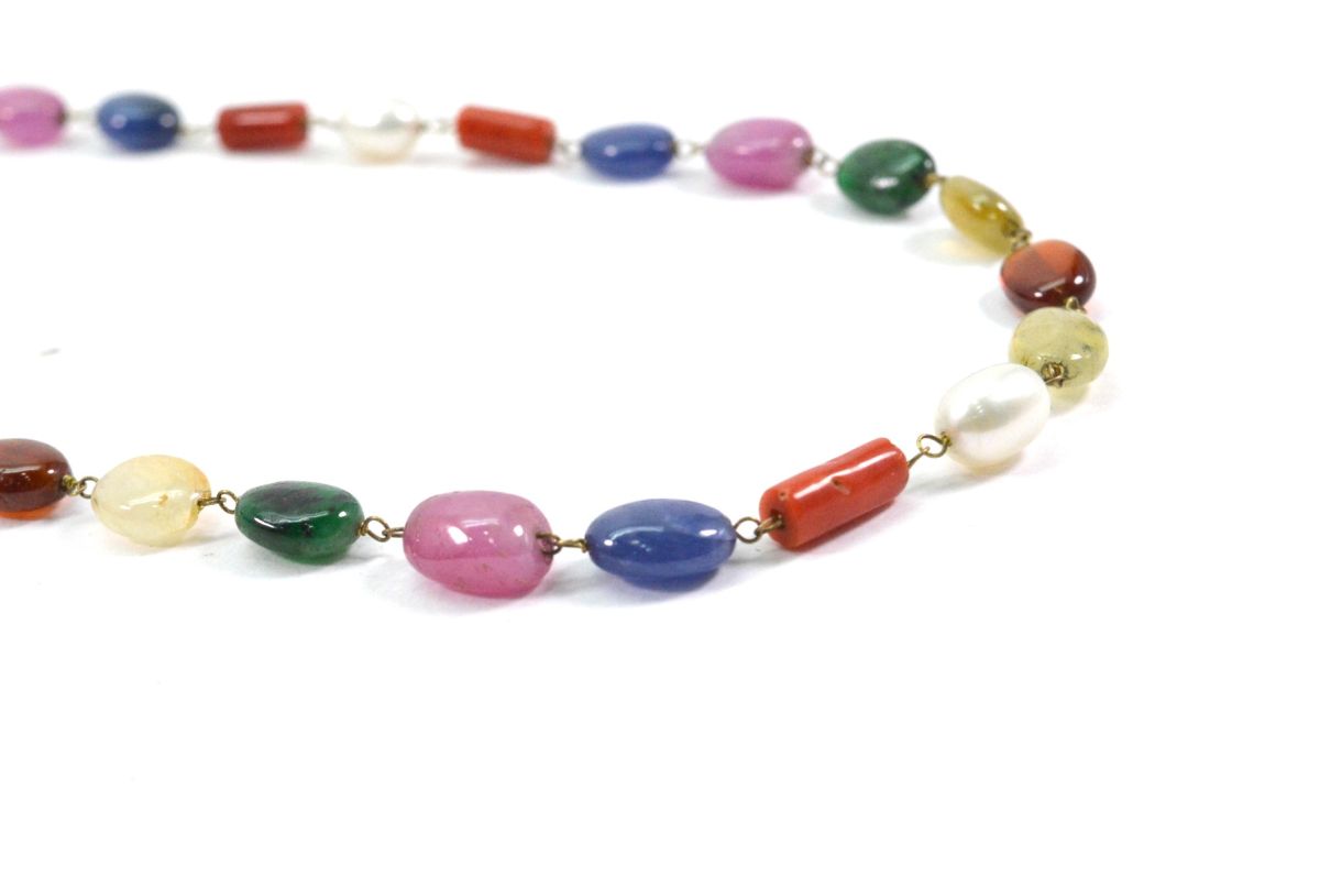 14k Solid Gold Necklace With Natural Multi Stones - Mix Size,  SGGRC-151