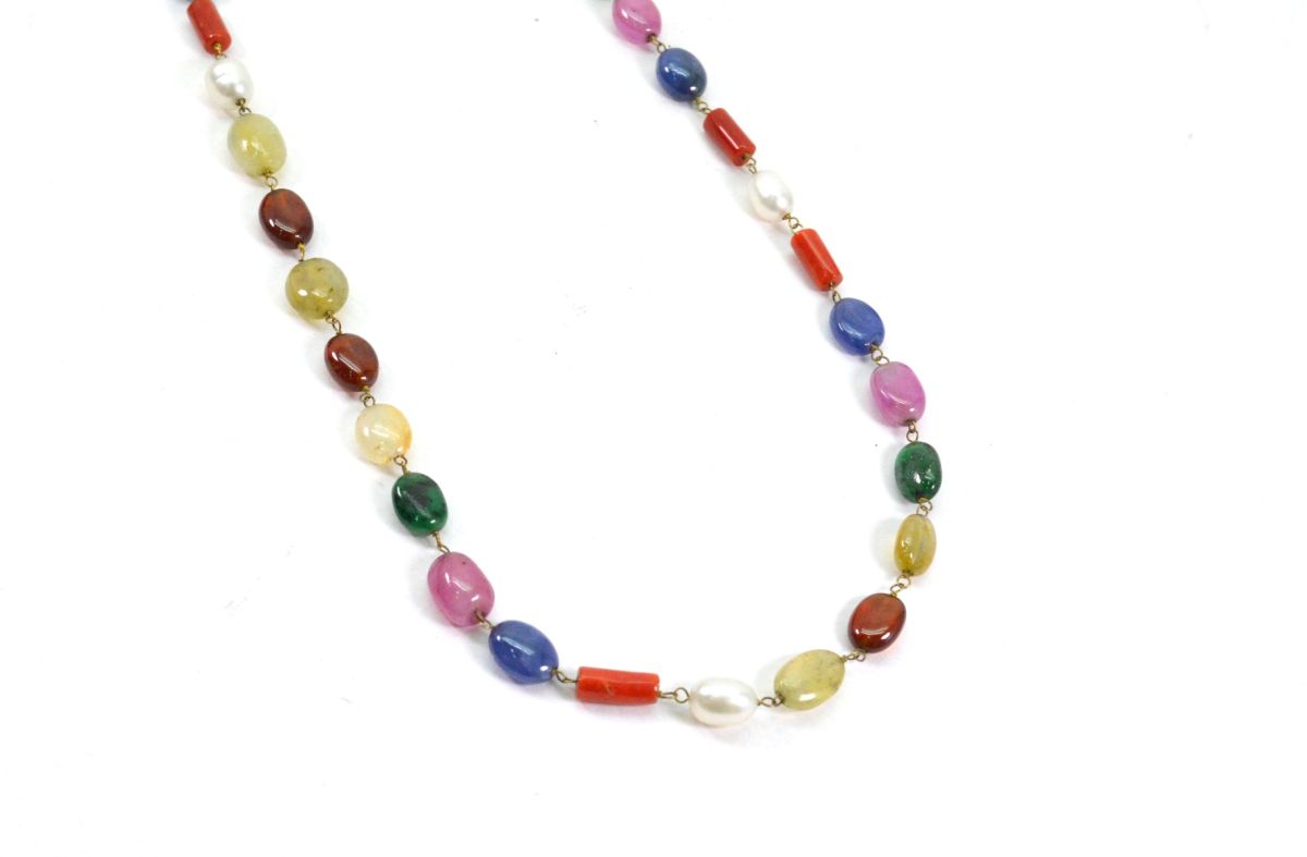 14k Solid Gold Necklace With Natural Multi Stones - Mix Size,  SGGRC-151