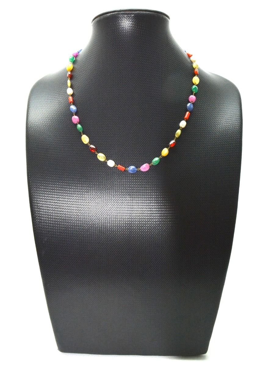 14k Solid Gold Necklace Studded With Natural Multi Stone