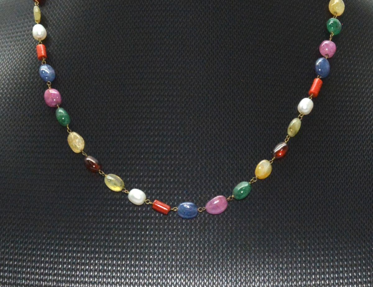 14k Solid Gold Necklace Studded With Natural Multi Stone