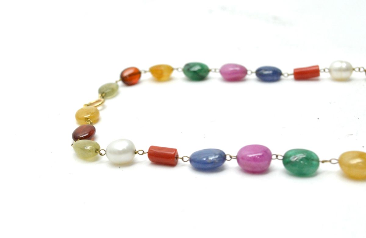 14k Solid Gold Necklace Studded With Natural Multi Stone