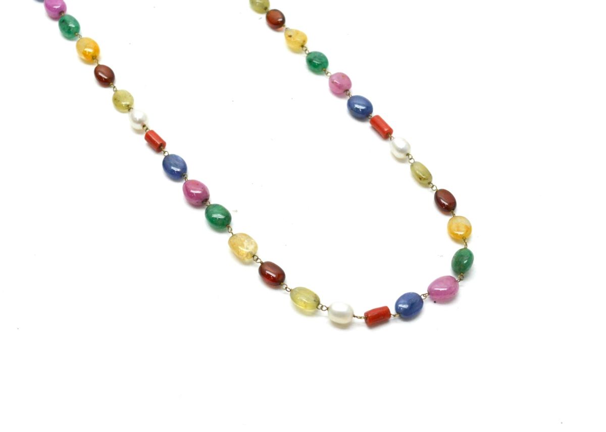 14k Solid Gold Necklace Studded With Natural Multi Stone - SGGRC-152