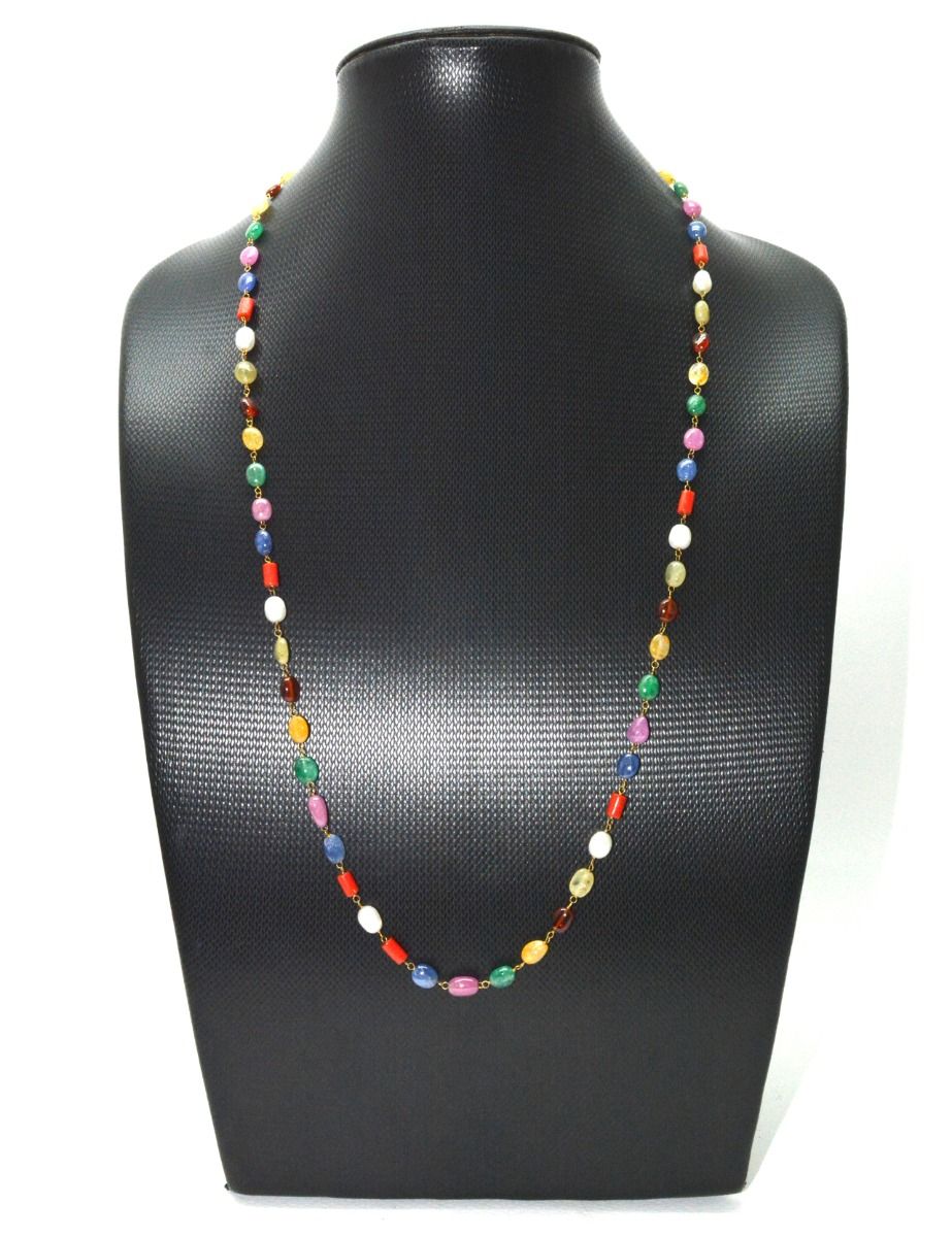 Attractive 14k Solid Gold Necklace In Mix Size With Multi Stone
