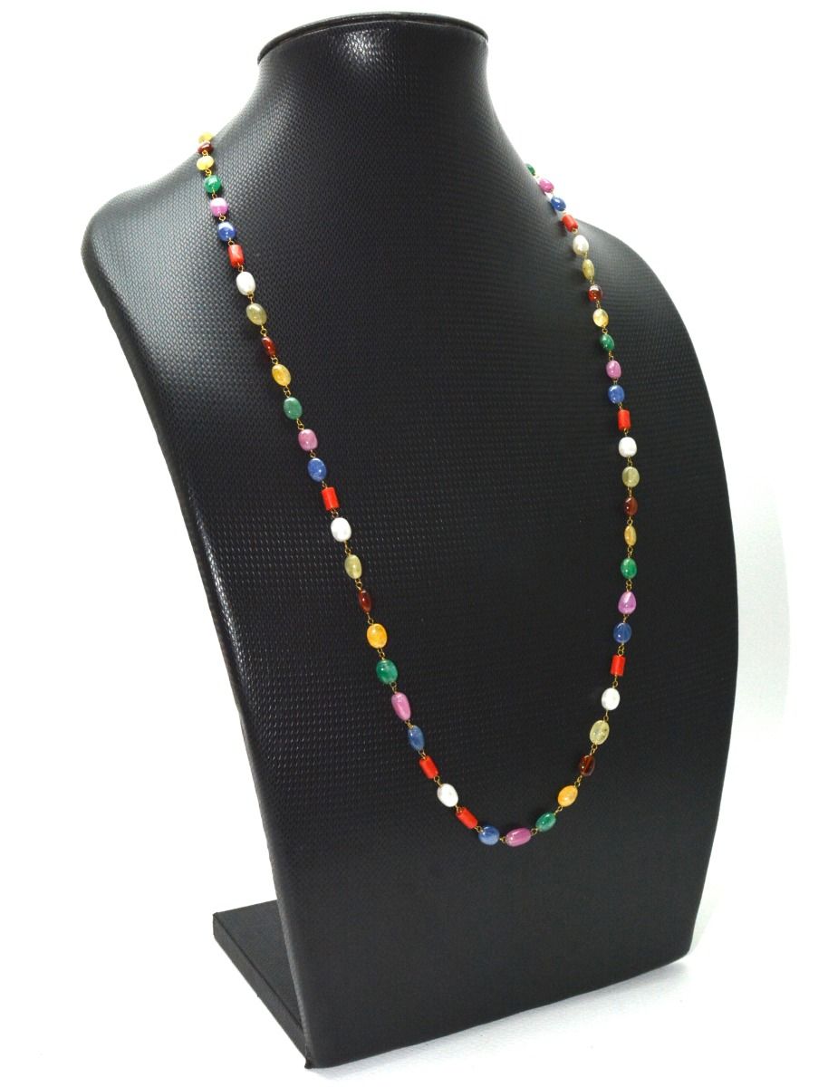 Attractive 14k Solid Gold Necklace In Mix Size With Multi Stone - SGGRC-153