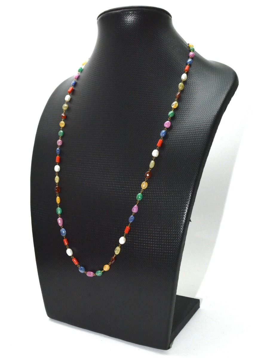 Attractive 14k Solid Gold Necklace In Mix Size With Multi Stone