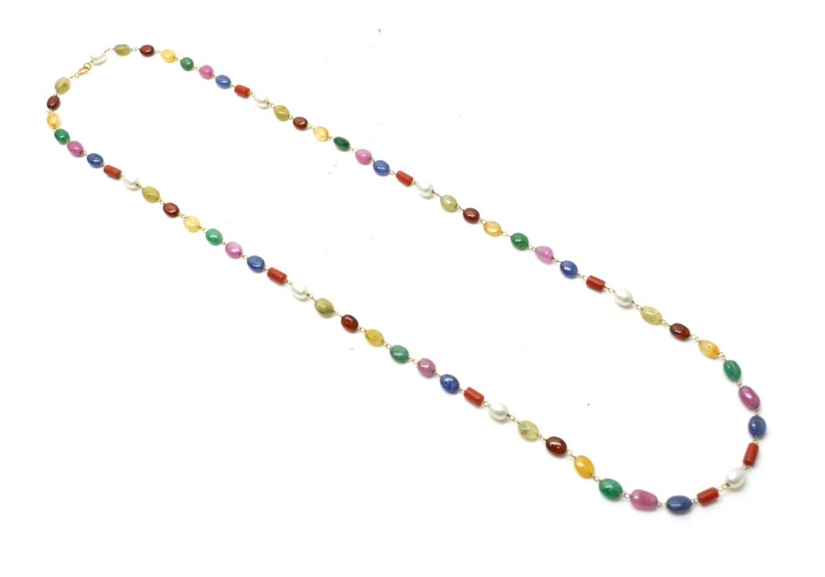 Attractive 14k Solid Gold Necklace In Mix Size With Multi Stone