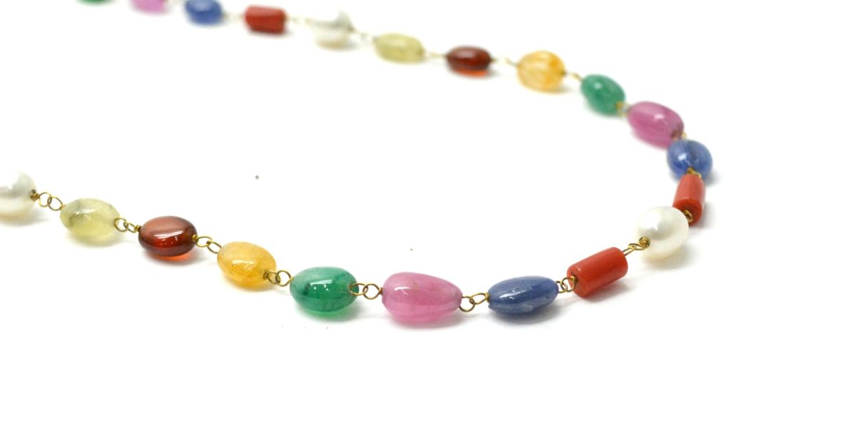 Attractive 14k Solid Gold Necklace In Mix Size With Multi Stone - SGGRC-153