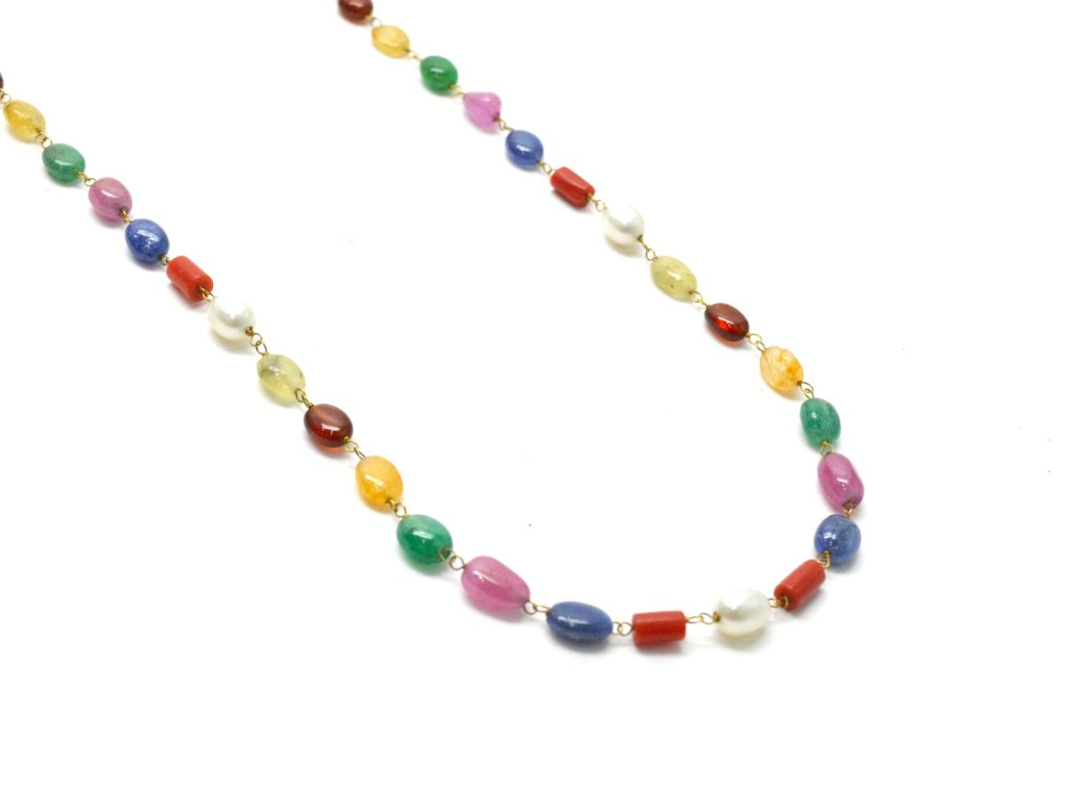 Attractive 14k Solid Gold Necklace In Mix Size With Multi Stone - SGGRC-153