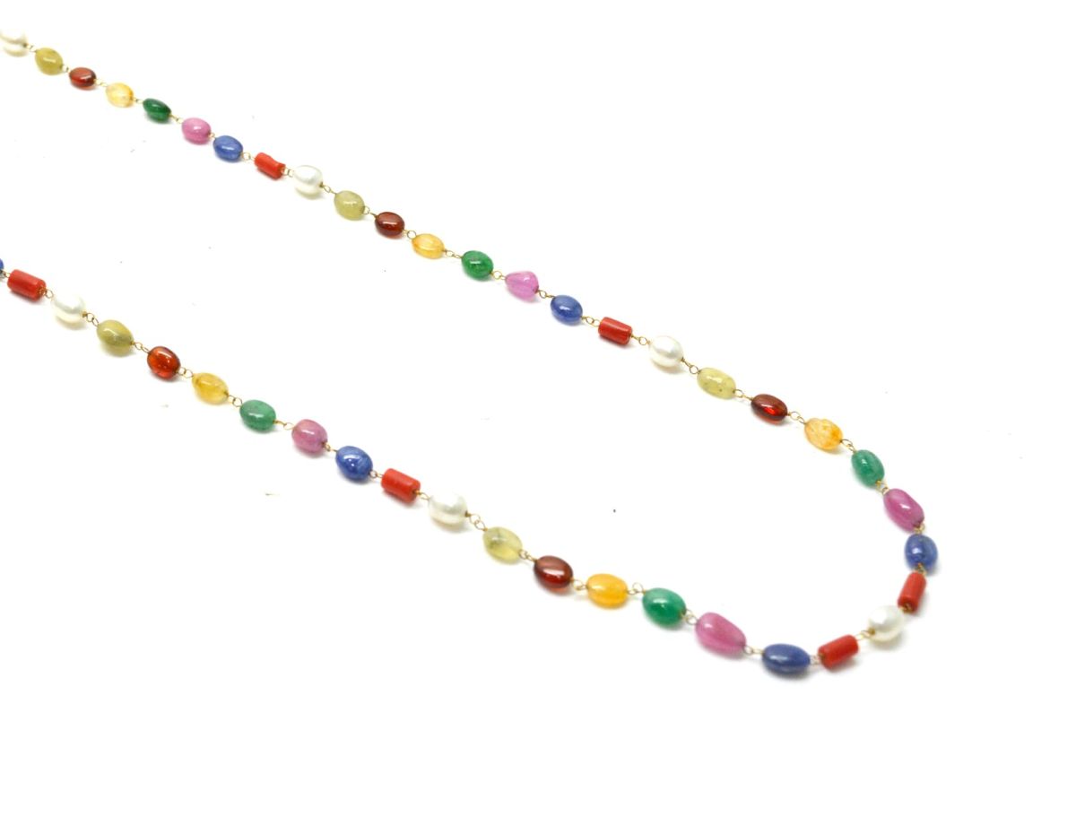 Attractive 14k Solid Gold Necklace In Mix Size With Multi Stone - SGGRC-153