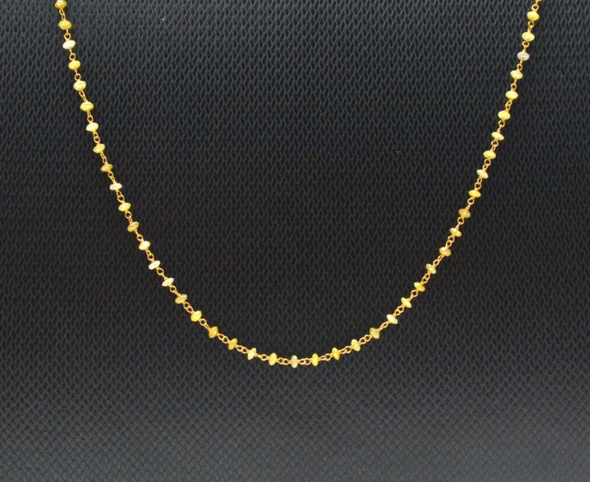 14k Solid Gold Necklace Studded With Natural Yellow Diamond Stones