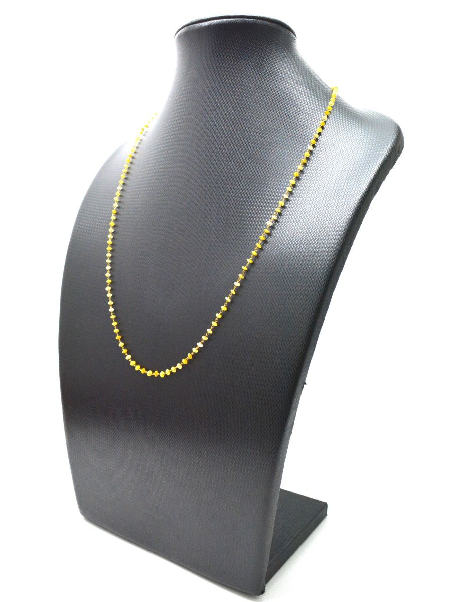 14k Solid Gold Necklace With Natural Yellow Diamond Stones -3MM Size