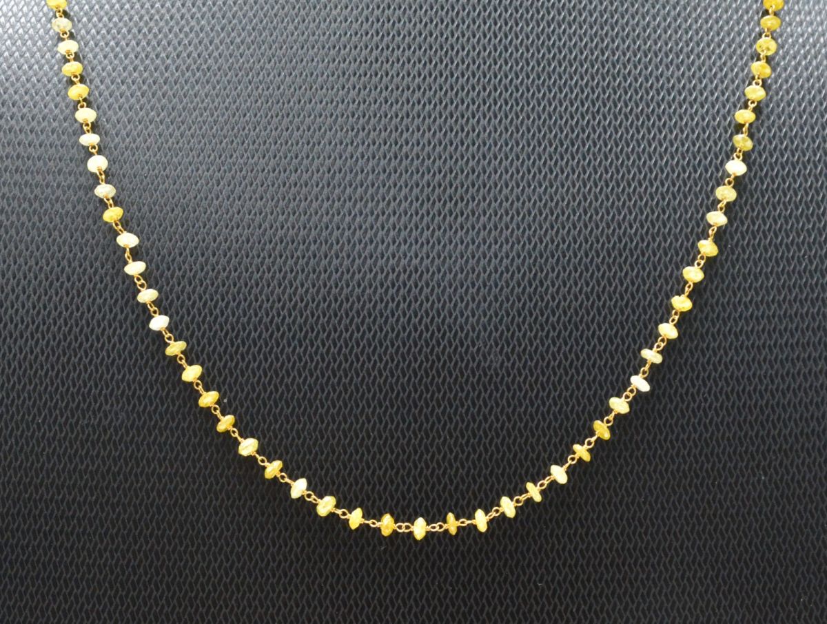 14k Solid Gold Necklace With Natural Yellow Diamond Stones -3MM Size, SGGRC-158