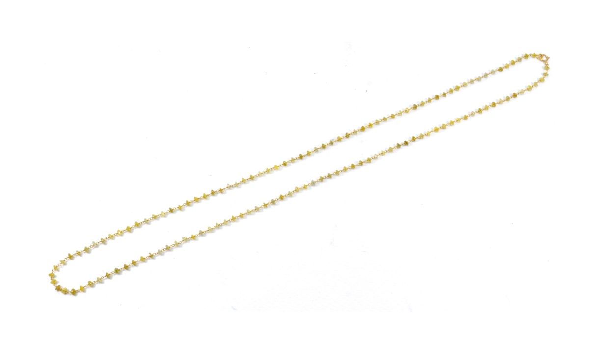 14k Solid Gold Necklace With Natural Yellow Diamond Stones -3MM Size