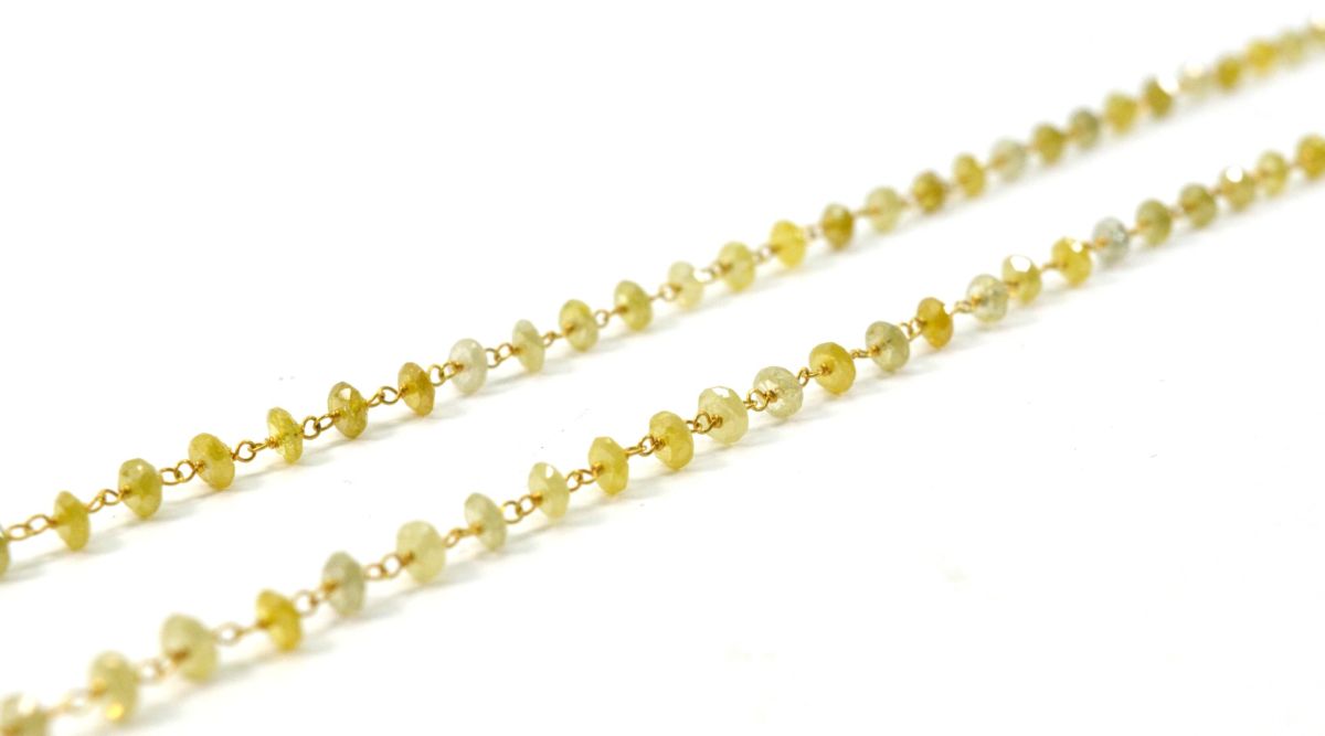 14k Solid Gold Necklace With Natural Yellow Diamond Stones -3MM Size, SGGRC-158