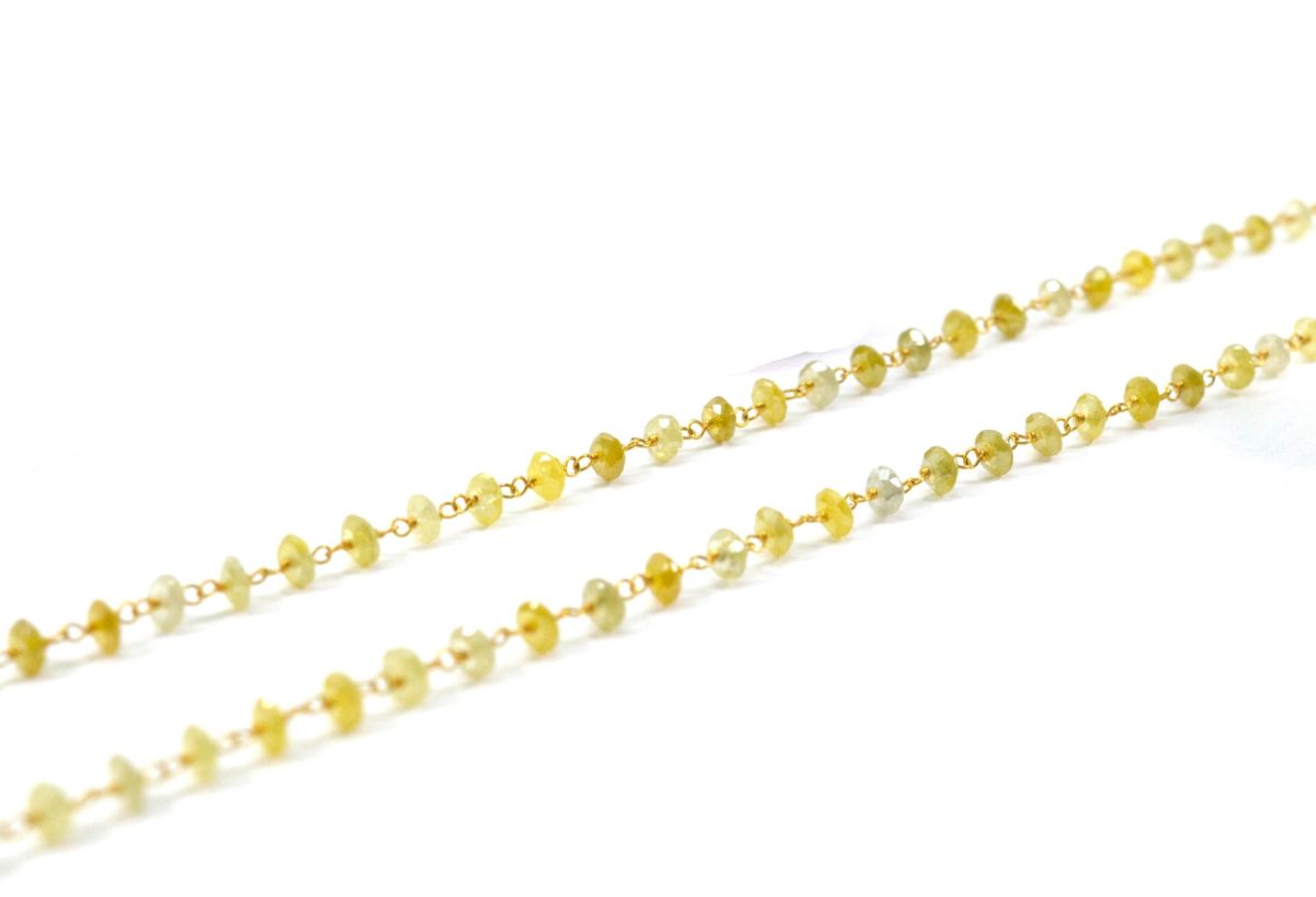 14k Solid Gold Necklace With Natural Yellow Diamond Stones -3MM Size, SGGRC-158