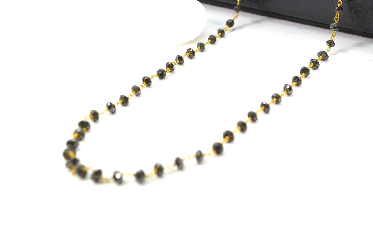 14k Solid Gold Necklace - Natural Yellow Diamond Stones, 2 - 3MM Size
