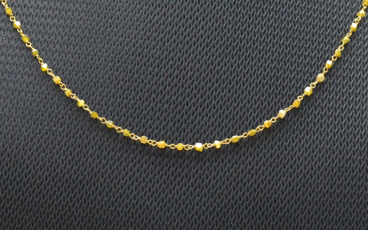 14k Solid Gold Necklace Studded With Natural Yellow Diamond Stones - SGGRC-161