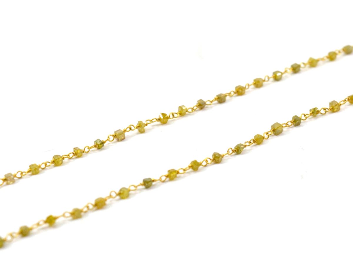 14k Solid Gold Necklace Studded With Natural Yellow Diamond Stones - SGGRC-161