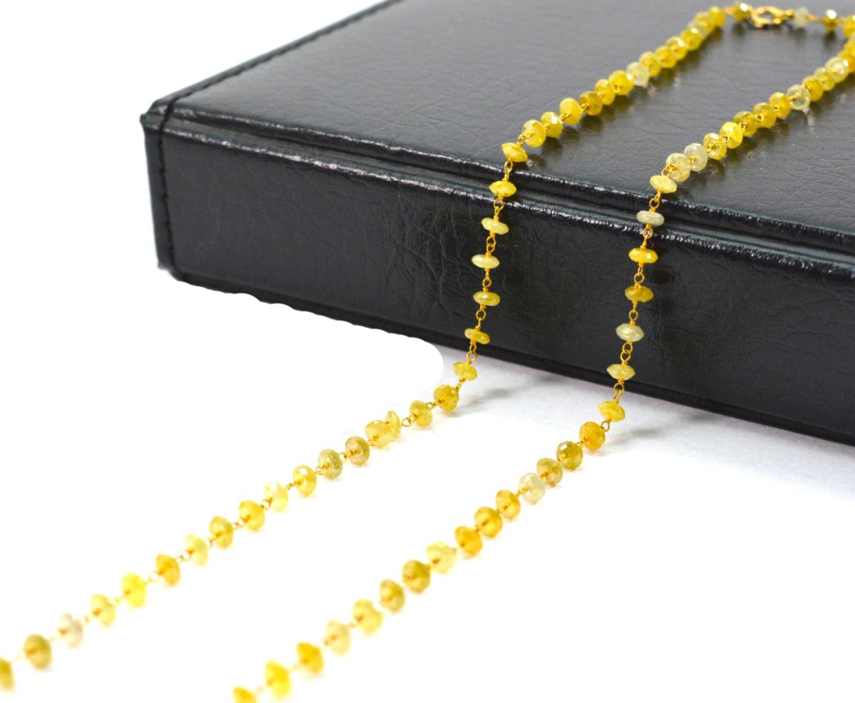 18k Solid Gold Necklace In Roundel Shape With Natural Yellow Diamond Stones - SGGRC-162