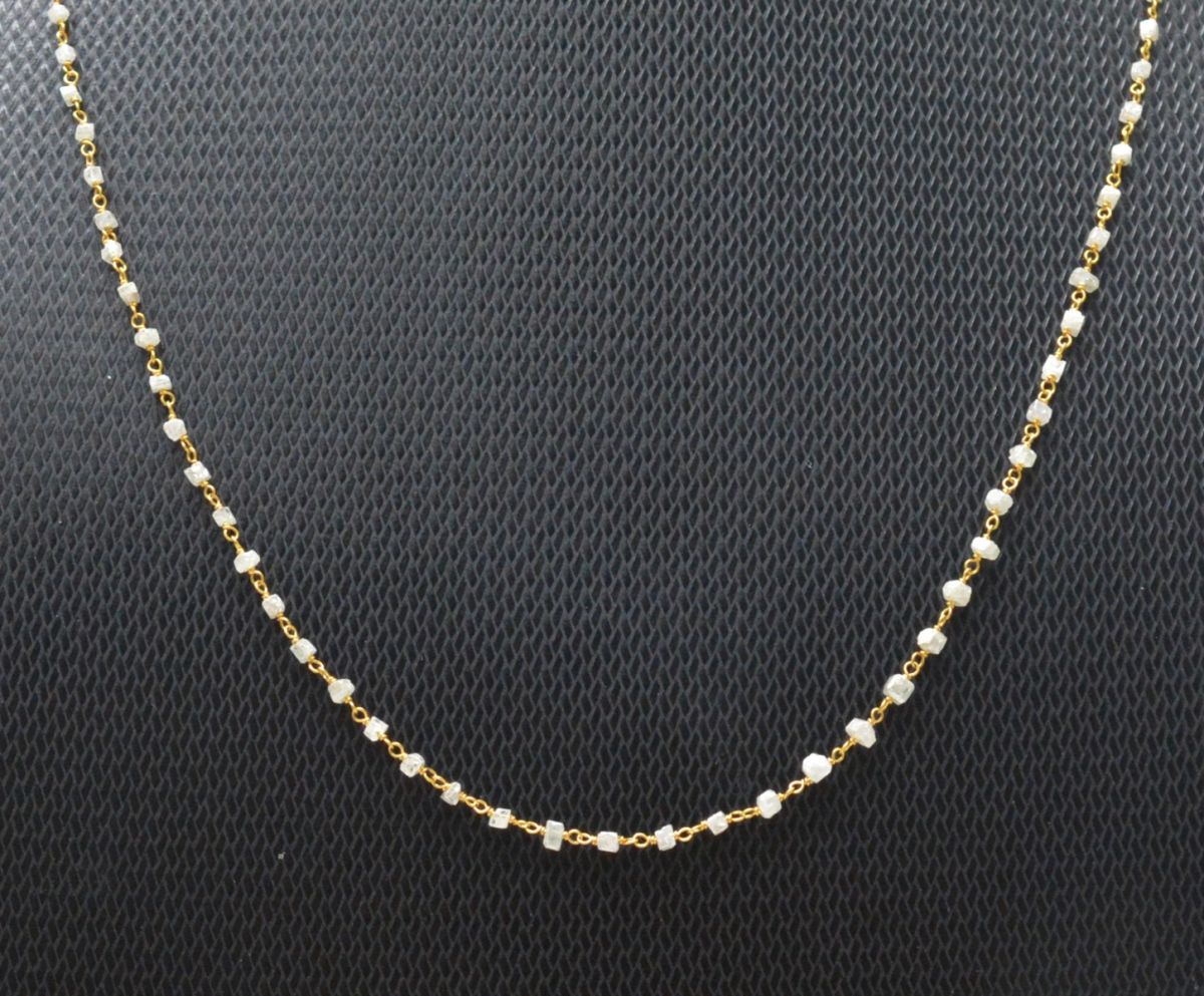 14k Solid Gold Necklace With Natural White Diamond Stones, 1.50 - 2MM