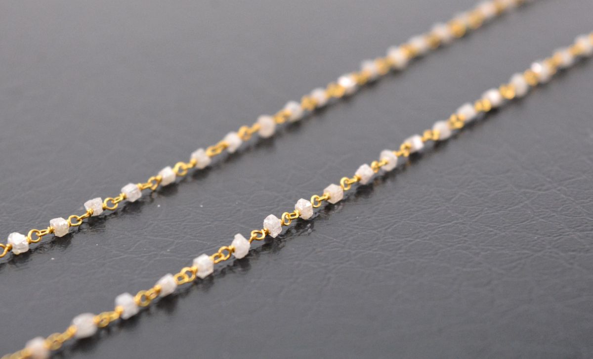 14k Solid Gold Necklace With Natural White Diamond Stones, 1.50 - 2MM