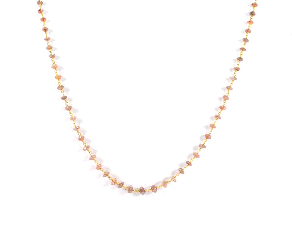 14k Solid Gold Necklace Studded With Natural Red Diamond Stone