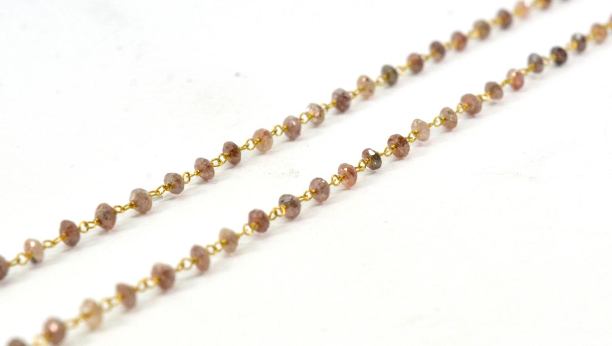 14k Solid Gold Necklace Studded With Natural Red Diamond Stone