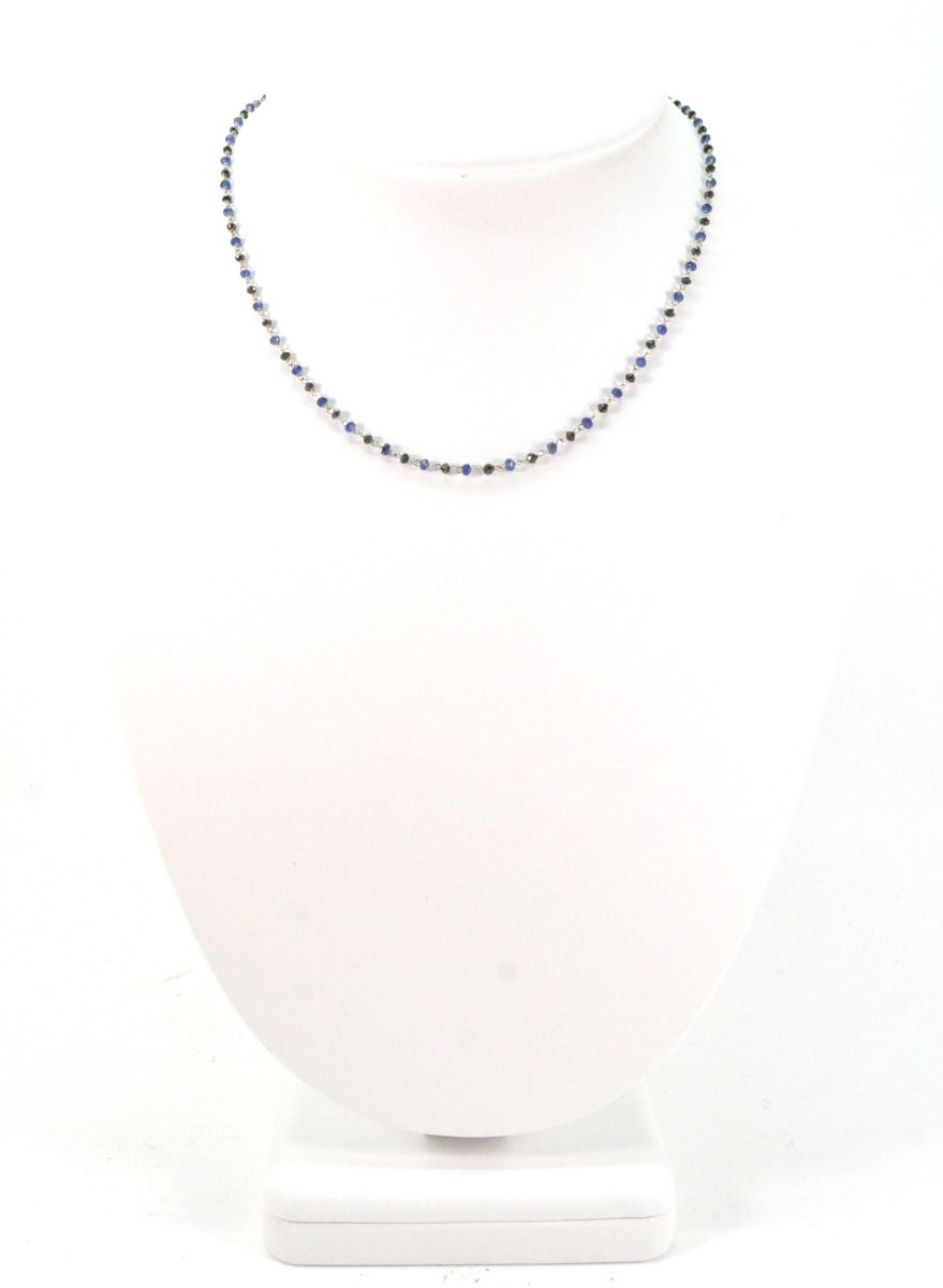 14k Solid Gold Necklace With Natural Diamond & Sapphire - 2MM