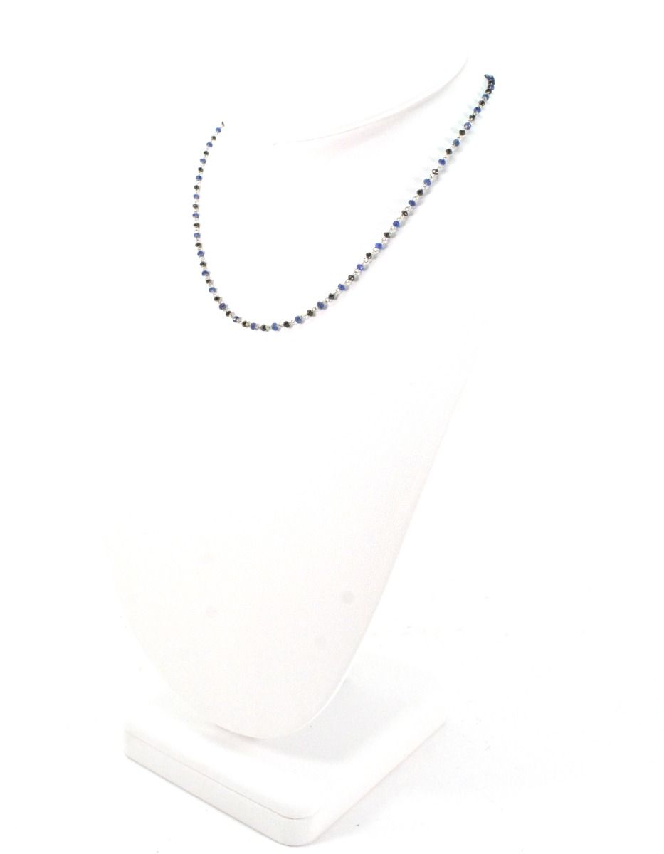 14k Solid Gold Necklace With Natural Diamond & Sapphire - 2MM