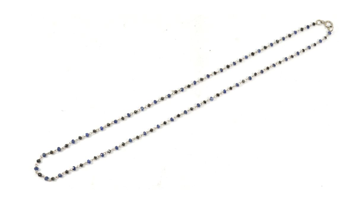 14k Solid Gold Necklace With Natural Diamond & Sapphire - 2MM