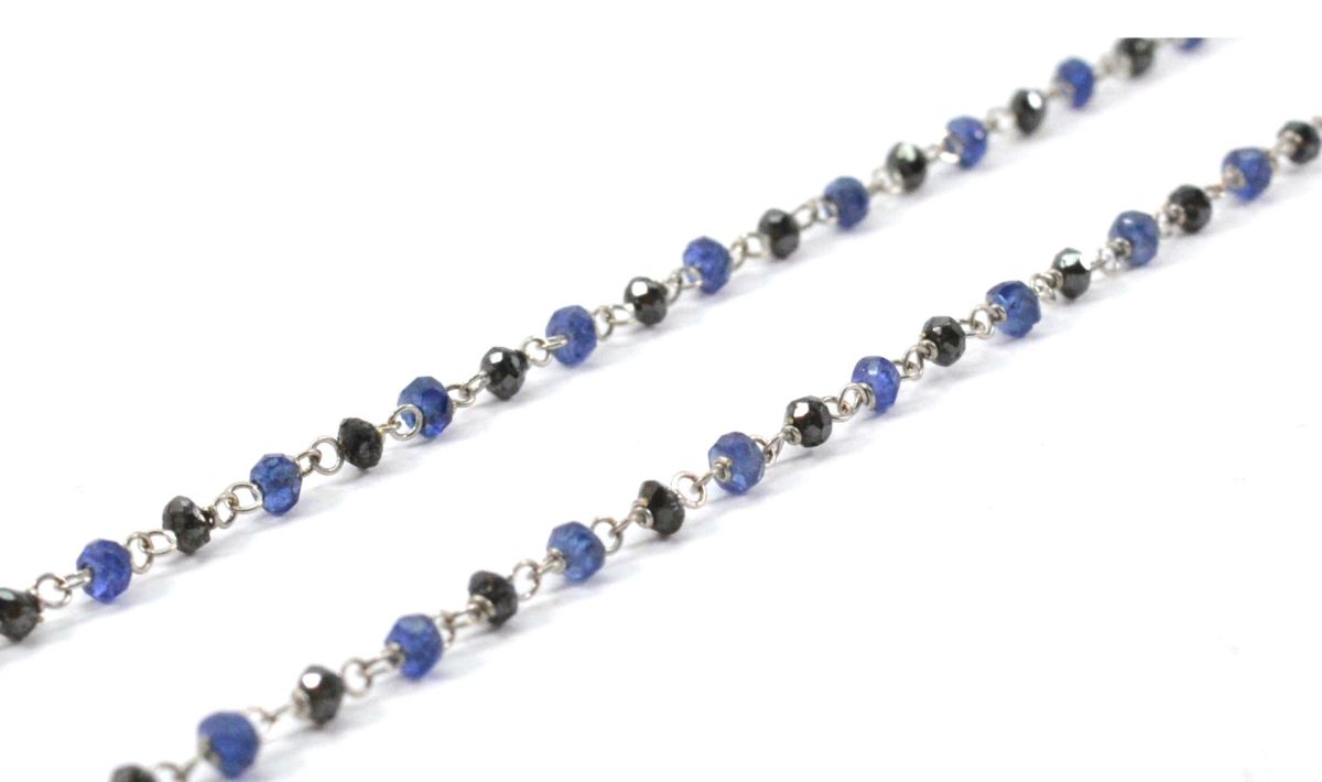 14k Solid Gold Necklace With Natural Diamond & Sapphire - 2MM