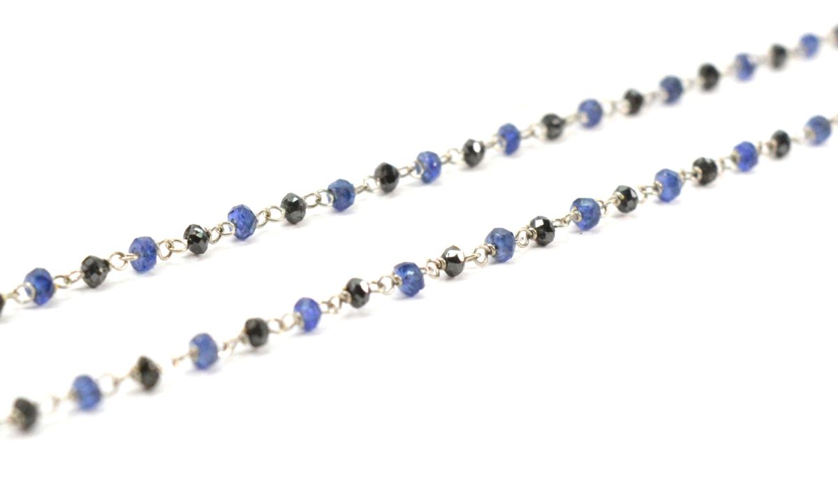 14k Solid Gold Necklace With Natural Diamond & Sapphire - 2MM, SGGRC-167