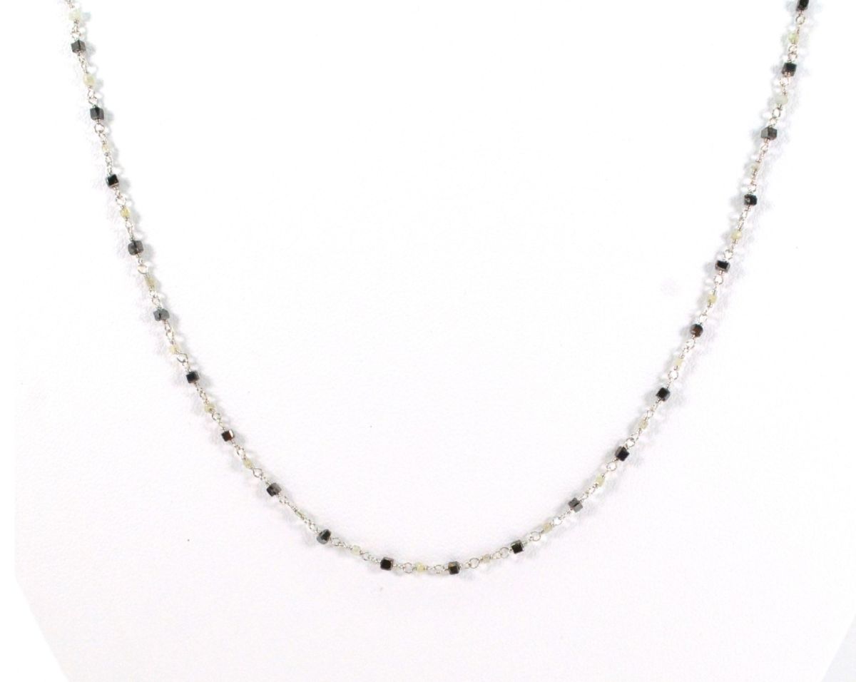 14k Solid Gold Necklace in Cube Shape With Black and Gray Stone