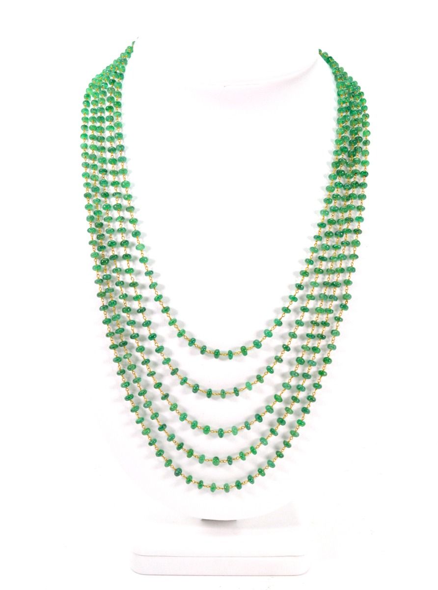 14k Solid Gold Necklace Studded With Natural Emerald Stone -3.50 - 4MM  SGGRC-170