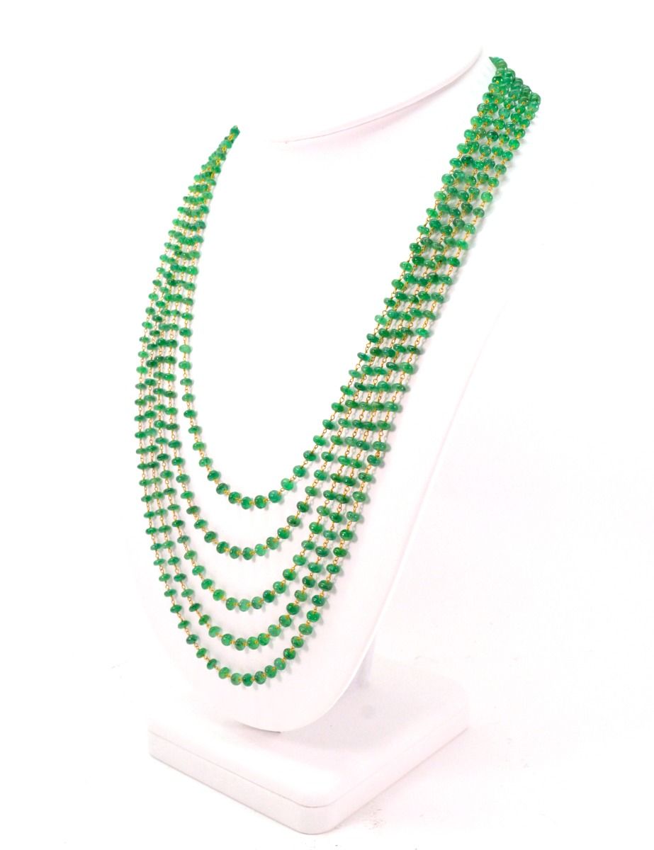 14k Solid Gold Necklace Studded With Natural Emerald Stone -3.50 - 4MM