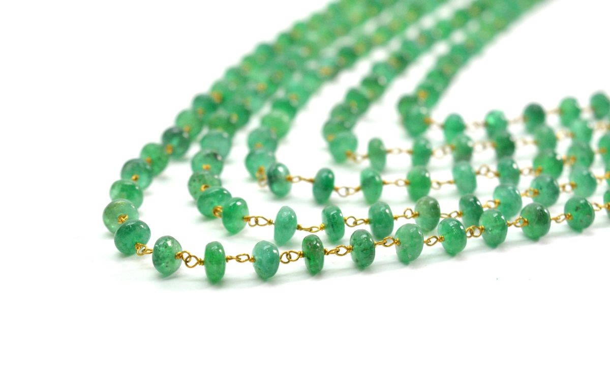 14k Solid Gold Necklace Studded With Natural Emerald Stone -3.50 - 4MM  SGGRC-170