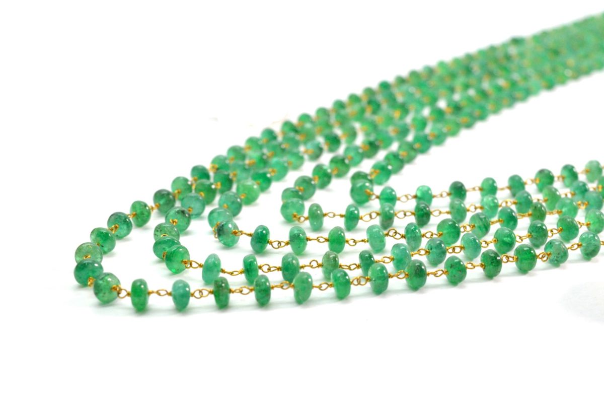 14k Solid Gold Necklace Studded With Natural Emerald Stone -3.50 - 4MM  SGGRC-170