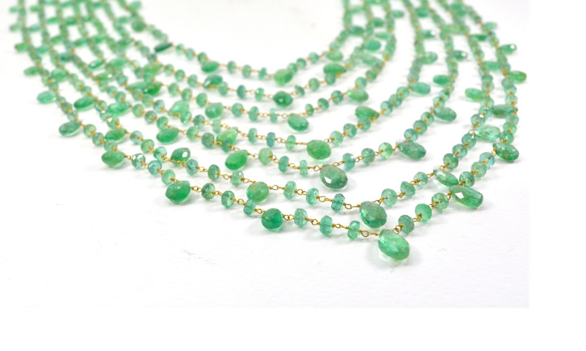 14k Solid Gold Necklace With Natural Emerald Stone -3.00 - 4MM
